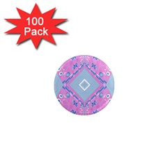 Bohemian Chintz Illustration Pink Blue White 1  Mini Magnets (100 Pack)  by Mazipoodles