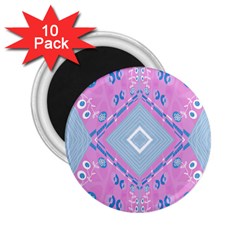 Bohemian Chintz Illustration Pink Blue White 2 25  Magnets (10 Pack)  by Mazipoodles