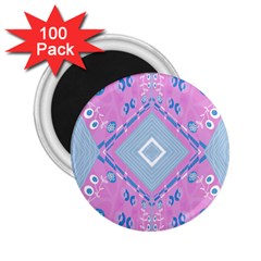 Bohemian Chintz Illustration Pink Blue White 2 25  Magnets (100 Pack)  by Mazipoodles