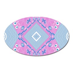 Bohemian Chintz Illustration Pink Blue White Oval Magnet by Mazipoodles