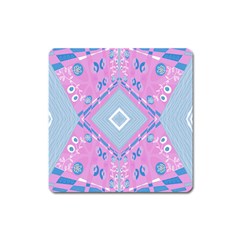 Bohemian Chintz Illustration Pink Blue White Square Magnet by Mazipoodles