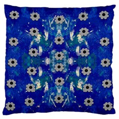 Oilpainting Blue Flowers In The Peaceful Night Large Premium Plush Fleece Cushion Case (one Side)