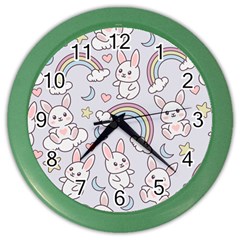 Seamless-pattern-with-cute-rabbit-character Color Wall Clock by pakminggu