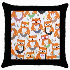 Cute-colorful-owl-cartoon-seamless-pattern Throw Pillow Case (black) by pakminggu