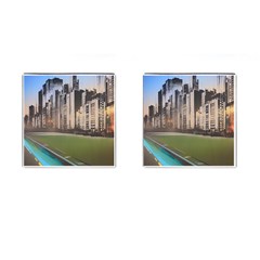 Building City Urban Path Road Skyline Cufflinks (square)