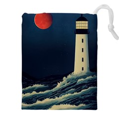 Lighthouse Lunar Eclipse Blood Moon Drawstring Pouch (4xl) by uniart180623