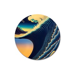 Japanese Japan Waves Sea Ocean Magnet 3  (round) by uniart180623