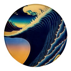 Japanese Japan Waves Sea Ocean Round Glass Fridge Magnet (4 Pack) by uniart180623