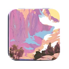 Pink Mountains Grand Canyon Psychedelic Mountain Square Metal Box (black) by uniart180623