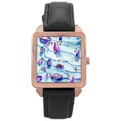 Water Tide Gemstone Rose Gold Leather Watch  by pakminggu