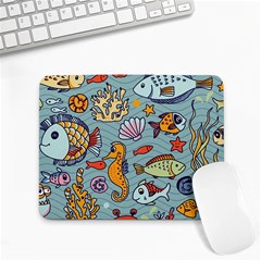 Cartoon Underwater Seamless Pattern With Crab Fish Seahorse Coral Marine Elements Small Mousepad by uniart180623