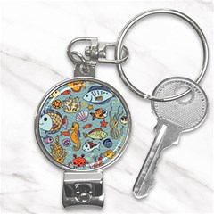 Cartoon Underwater Seamless Pattern With Crab Fish Seahorse Coral Marine Elements Nail Clippers Key Chain by uniart180623