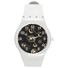 Asian Seamless Pattern With Clouds Moon Sun Stars Vector Collection Oriental Chinese Japanese Korean Round Plastic Sport Watch (m) by pakminggu