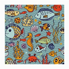 Cartoon Underwater Seamless Pattern With Crab Fish Seahorse Coral Marine Elements Medium Glasses Cloth (2 Sides) by Bedest