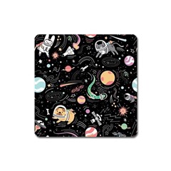 Cat And Dog Space Pattern Square Magnet