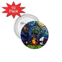 Dog Cartoon Starry Night Print Van Gogh Parody 1 75  Buttons (10 Pack) by Sarkoni