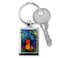 Lion Art Starry Night Van Gogh Key Chain (rectangle) by Sarkoni