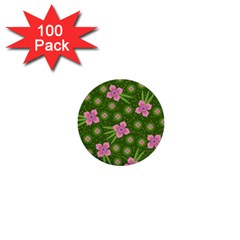 Pink Flower Background Pattern 1  Mini Buttons (100 Pack) 