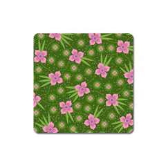 Pink Flower Background Pattern Square Magnet