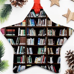 Book Collection In Brown Wooden Bookcases Books Bookshelf Library Ornament (star) by Ravend