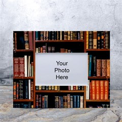 Assorted Title Of Books Piled In The Shelves Assorted Book Lot Inside The Wooden Shelf White Tabletop Photo Frame 4 x6  by Ravend