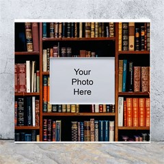 Assorted Title Of Books Piled In The Shelves Assorted Book Lot Inside The Wooden Shelf White Wall Photo Frame 5  X 7 