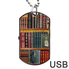 Books-library-bookshelf-bookshop Dog Tag Usb Flash (one Side)