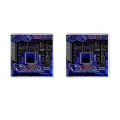 Blue Computer Monitor With Chair Game Digital Art Cufflinks (square) by Bedest