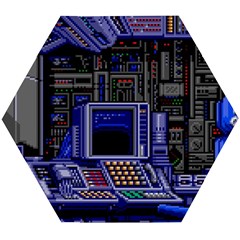 Blue Computer Monitor With Chair Game Digital Art Wooden Puzzle Hexagon