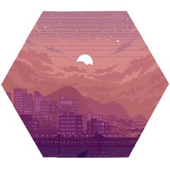 Aesthetic Pixel Art Landscape Wooden Puzzle Hexagon