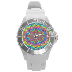 Mandala, Pattern, Abstraction, Colorful, Hd Phone Round Plastic Sport Watch (l)