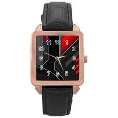 Gamer Tech Black Mesh Red Modern Shape Texture Geometric Pattern Rose Gold Leather Watch  by Sarkoni