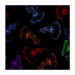 Vector Aquarium Guppies Seamless Fish Pattern With Black Background Medium Glasses Cloth