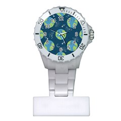 Seamless Pattern Cartoon Earth Planet Plastic Nurses Watch by Grandong