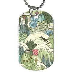 Playful Cactus Desert Landscape Illustrated Seamless Pattern Dog Tag (two Sides) by Grandong