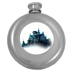 Blue Castle Halloween Horror Haunted House Round Hip Flask (5 Oz) by Sarkoni