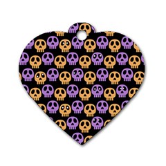 Halloween Skull Pattern Dog Tag Heart (two Sides) by Ndabl3x