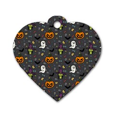 Halloween Bat Pattern Dog Tag Heart (two Sides) by Ndabl3x