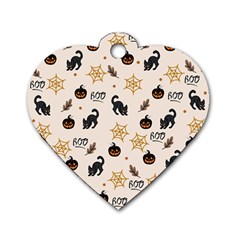 Cat Halloween Pattern Dog Tag Heart (two Sides) by Ndabl3x