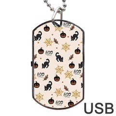 Cat Halloween Pattern Dog Tag Usb Flash (two Sides) by Ndabl3x