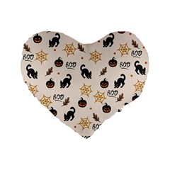 Cat Halloween Pattern Standard 16  Premium Flano Heart Shape Cushions by Ndabl3x