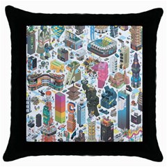 City Pattern Pixel Art Japan Throw Pillow Case (black) by Sarkoni