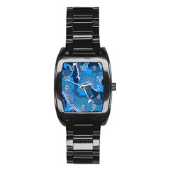 Blue Moving Texture Abstract Texture Stainless Steel Barrel Watch by Grandong