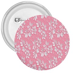 Pink Texture With White Flowers, Pink Floral Background 3  Buttons