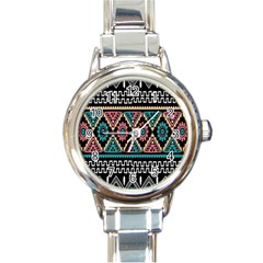 Aztec Wallpaper Round Italian Charm Watch