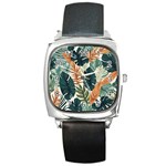 Tropical Leaf Square Metal Watch Front