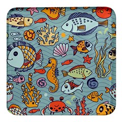 Cartoon Underwater Seamless Pattern With Crab Fish Seahorse Coral Marine Elements Square Glass Fridge Magnet (4 Pack) by uniart180623