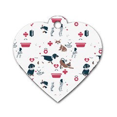 Veterinarian Gift T- Shirt Veterinary Medicine, Happy And Healthy Friends    Pattern    Coral Backgr Dog Tag Heart (one Side)