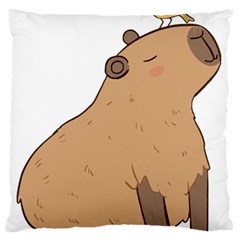 Capybara T- Shirt Cute Capybara Illustration With A Bird Friend T- Shirt Yoga Reflexion Pose T- Shirtyoga Reflexion Pose T- Shirt Large Premium Plush Fleece Cushion Case (one Side) by hizuto