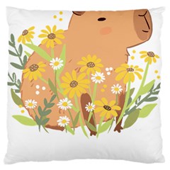 Capybara T- Shirt Cute Capybara With Daisy Flowers T- Shirt Yoga Reflexion Pose T- Shirtyoga Reflexion Pose T- Shirt Standard Premium Plush Fleece Cushion Case (two Sides) by hizuto